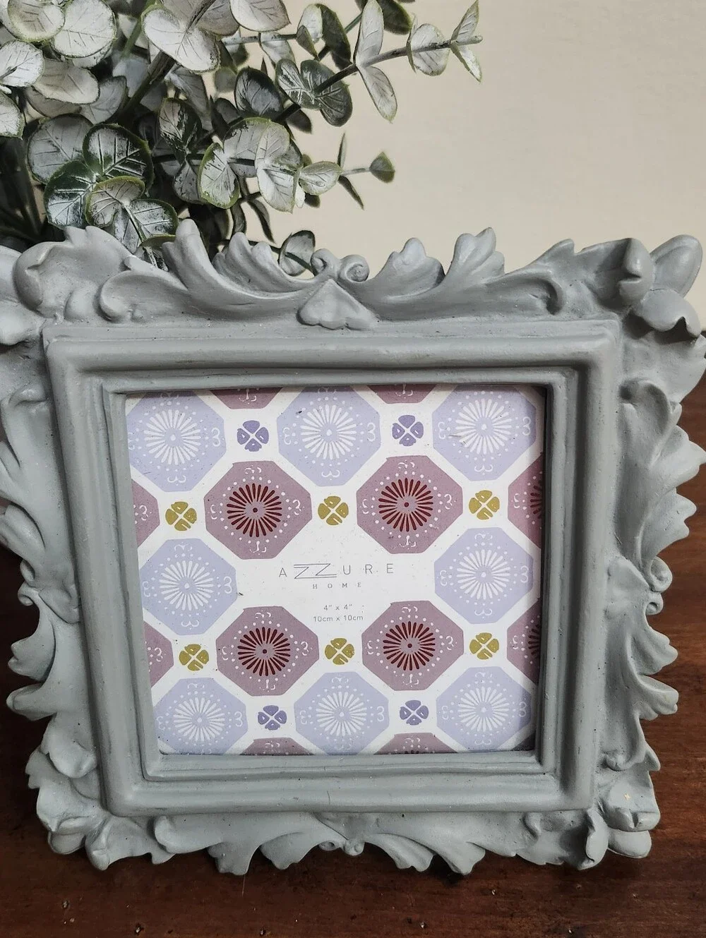 Azzure Home Ornate Photo Frame Gray Carved-Styled Resin Decorative Square 4x4